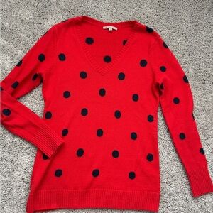 Gap Red & Navy Polka Dot Wool V-Neck Long Sleeve Sweater Size L